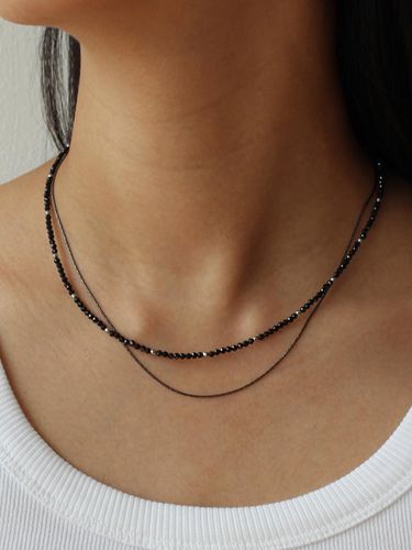 Sterling Silver Glitter Adjustable Necklace [Black] - NORMALLEE - Modalova