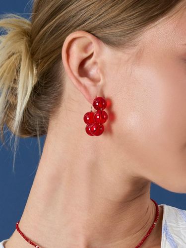 Glass Brass Ball Ring Earrings [Red] (AE2240019) - ANNAFLAIR1986 - Modalova