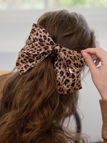 Leopard Pattern Double Ribbon Handcrafted Hairpin - MERRYMOTIVE - Modalova