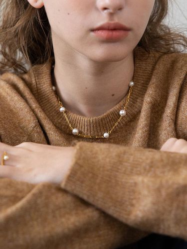 Pearl Mixed Gold Chain Surgical Steel Necklace - MERRYMOTIVE - Modalova