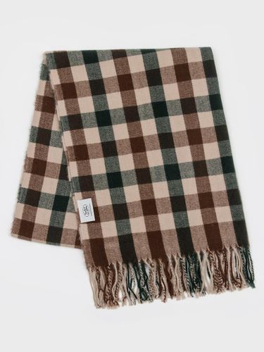 Block Tartan Check Lightweight Polyester Muffler [Green Brown] - RECLOW - Modalova