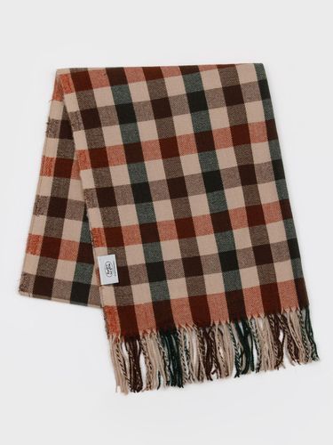 Block Tartan Check Polyester Muffler [RED BROWN] - RECLOW - Modalova