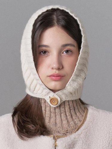 Hooded Modified Knit Earmuff Beanie - WHITE SANDS - Modalova