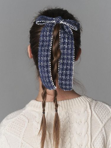 Tweed Lace Trim W-mark Ribbon Pin [Blue/Black] - WHITE SANDS - Modalova