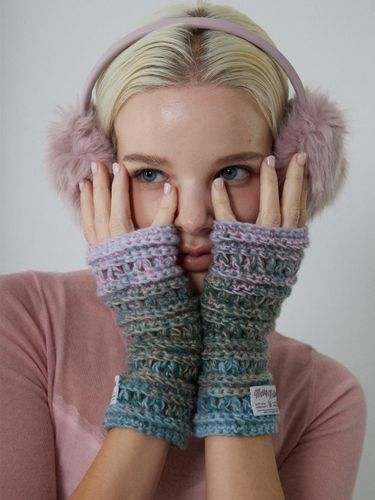 Wool Mix Handcrafted Fingerless Handwarmer [Blue Pink] - MERRYMOTIVE - Modalova