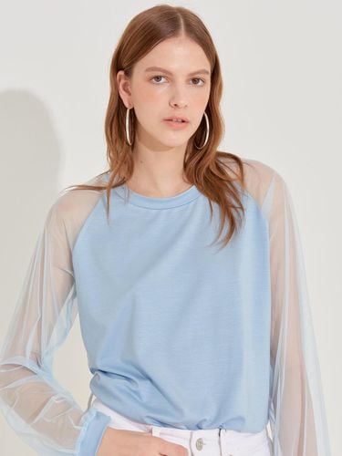 Silk Blend Buttery Soft Mesh Sleeve Top [Baby Blue] - CHAEnewyork - Modalova