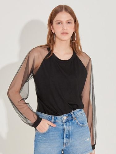 Backless Silky Mesh Sleeve Top [Black] - CHAEnewyork - Modalova