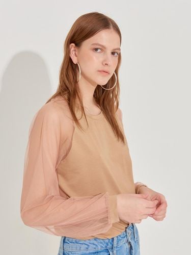 Backless Silk-Cotton Mesh Sleeve Top [Beige] - CHAEnewyork - Modalova