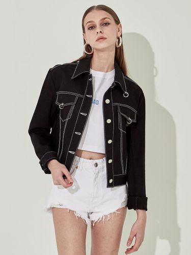 Block Embossed Texture Crop Denim Jacket [] - CHAEnewyork - Modalova