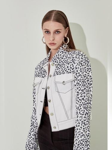 Block Cropped Denim Contrast Stitch Jacket [Navy Leopard] - CHAEnewyork - Modalova