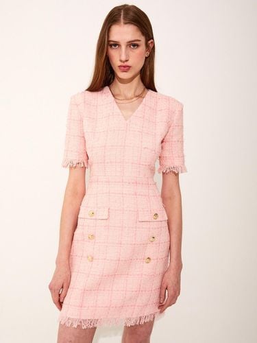 V Neck Tweed Fringe Body-Conscious Dress [Pink] - CHAEnewyork - Modalova