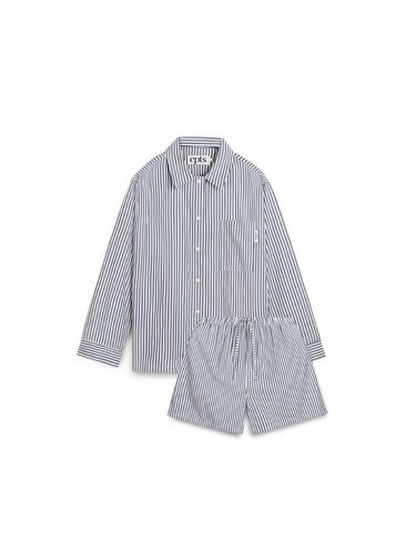 Relaxed Cotton-Rayon Stripe Pajamas [Blue] - cpts - Modalova