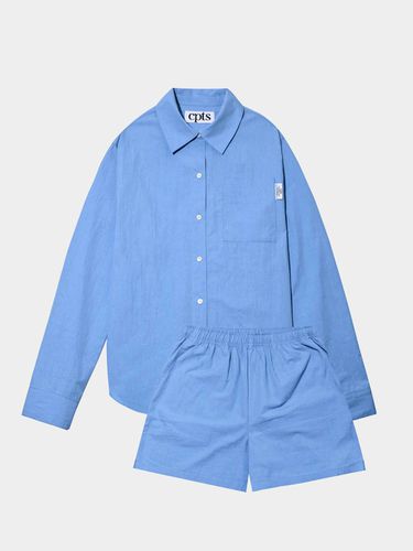 Paper Button Long Sleeve Pajama Set [Blue] - cpts - Modalova