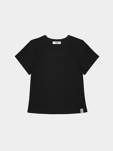 U Neck Cotton Crop T-shirt [Black] - cpts - Modalova