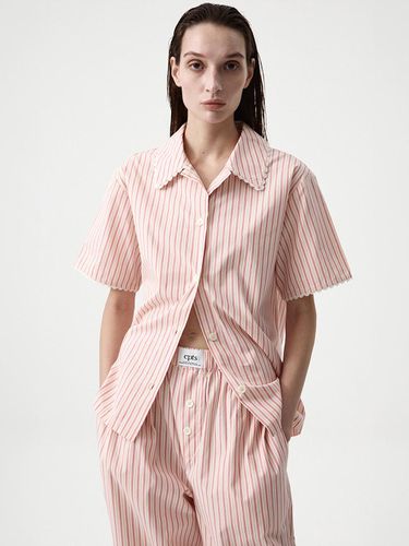 Lace Pointed Stripe Cotton Pajamas [Pink] - cpts - Modalova