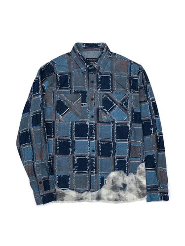 Classic Logo Patchwork Pattern Layered Denim Shirt [Blue] - BLACKBLOND - Modalova