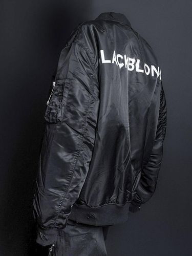 Ripped Custom Sprayed Logo Bomber Jacket [Black] - BLACKBLOND - Modalova