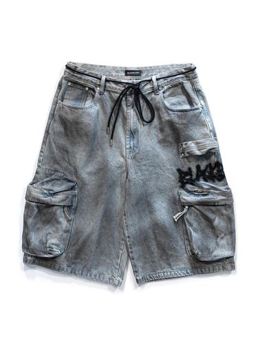 Graffiti Logo Dirty Washing Cargo Shorts [Vintage Blue] - BLACKBLOND - Modalova