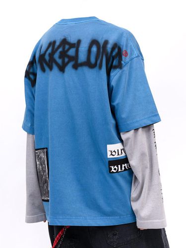 Handcrafted Spray-Painted Chaos Patch T-Shirt [Ocean Blue] - BLACKBLOND - Modalova