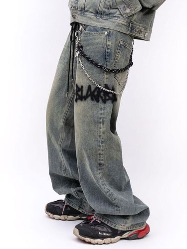 Graffiti Metal Logo Handcrafted Denim Pants [Rusty Blue] - BLACKBLOND - Modalova