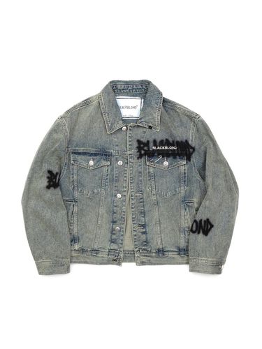 Handcrafted Graffiti Metal Logo Denim Jacket [Rusty Blue] - BLACKBLOND - Modalova