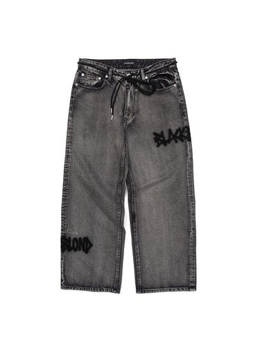 Graffiti Metal Logo Handcrafted Denim Pants [Vintage Black] - BLACKBLOND - Modalova