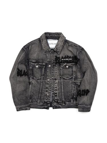 Handcrafted Graffiti Metal Logo Denim Jacket [Vintage Black] - BLACKBLOND - Modalova