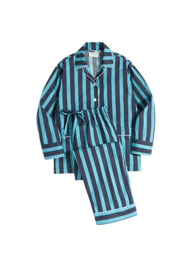 Cotton Striped Piping Pajama Set [Turquoise] - SnappyCuddle - Modalova