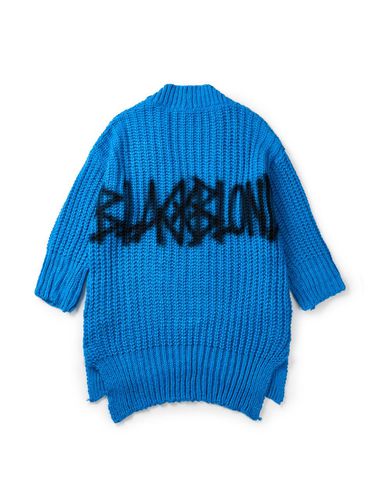 Graffiti Logo Draped Flow Knit Cardigan [Blue] - BLACKBLOND - Modalova