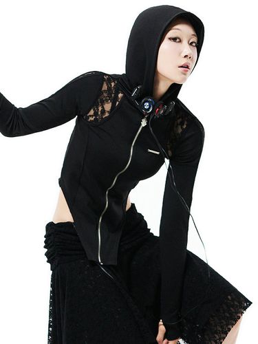 Shoulder Lace High-Stretch Hooded Bodysuit - HOLY NUMBER 7 - Modalova