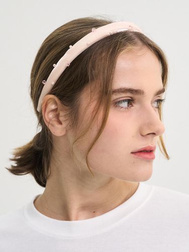 Pearl Gem Sheer Satin Hairband [Pink] - SORRY TOO MUCH LOVE - Modalova