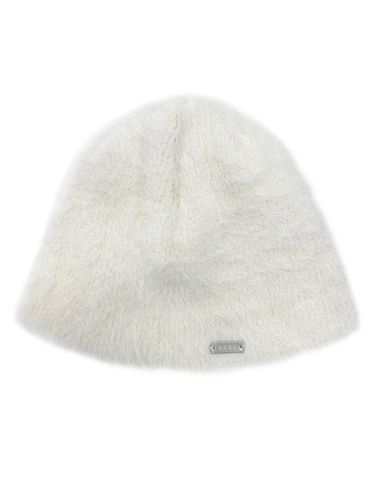 Metal Logo Fur Wool Beanie [IVORY] - runningHIGH - Modalova