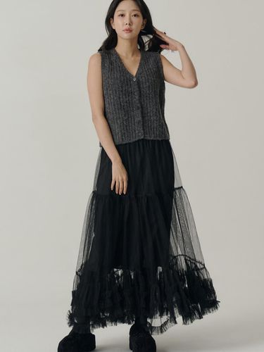 Sheer Bottom Frill Long Skirt [Black] - SORRY TOO MUCH LOVE - Modalova