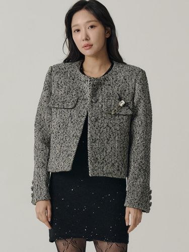 Herringbone Wool Jacket [Black] - SORRY TOO MUCH LOVE - Modalova