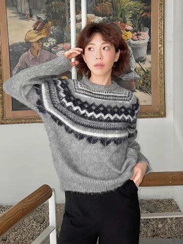 Nordic Hairy Wool Pattern Sweater - MIND BRIDGE women - Modalova