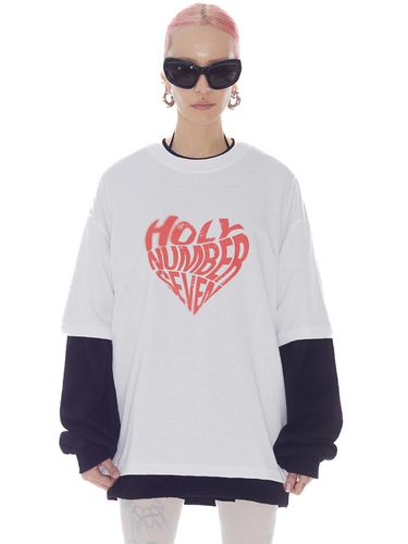 Oversized Hip Hop Heart Graphic T-shirt [Beige & Red] - HOLY NUMBER 7 - Modalova