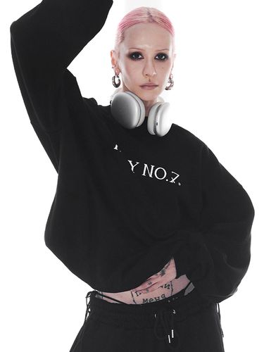 Oversized Hip Hop Logo Lettering Sweatshirt [Black & Beige] - HOLY NUMBER 7 - Modalova