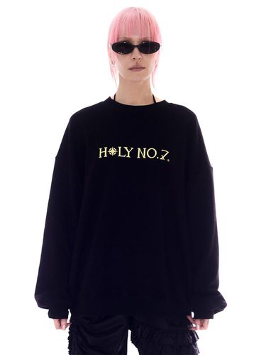 Oversized Hip Hop Logo Lettering Cotton Blend Sweatshirt [Black & Yellow] - HOLY NUMBER 7 - Modalova