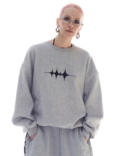 Oversized Hip Hop Beat Symbol Cotton Blend Sweatshirt [Gray] - HOLY NUMBER 7 - Modalova