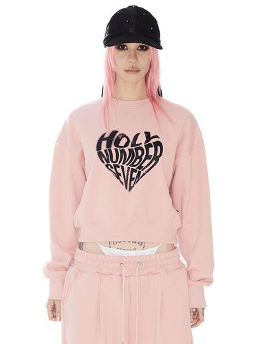 Hip Hop Heart Graphic Crop Raglan Sweatshirt [PINK] - HOLY NUMBER 7 - Modalova