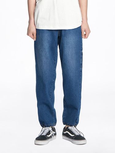 Elastic Waistband Wide Fit Hammer Denim Pants [Blue] - THESTORI - Modalova