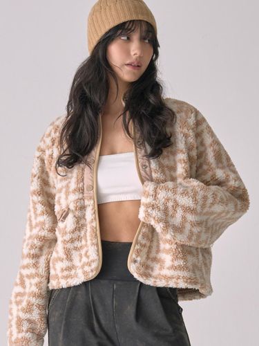 Printed Regular Fit Fleece Jacket [Beige] (OZTJ3020) - ozez - Modalova