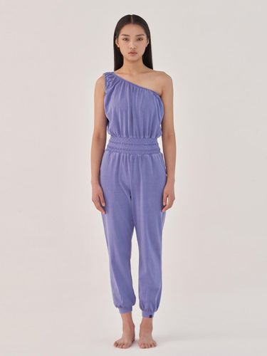 Stitch Smocking Cotton-Spandex Slim Fit Jumpsuit [Deep Lavender] (OZPL7002) - ozez - Modalova