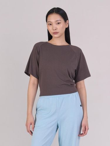 Back Slit Short Sleeve Cotton Modal Cover-up [Mocha Brown] (OZTS1160) - ozez - Modalova