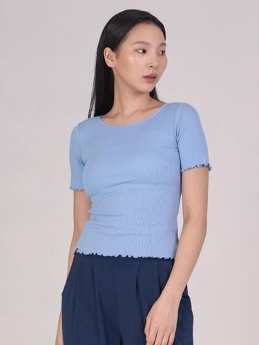 Edge Frill Cotton Modal Top [Cashmere Blue] (OZTS1166) - ozez - Modalova