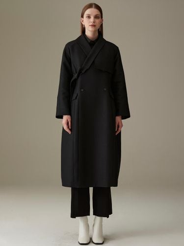 Curved Wool Silk Long Coat [Black] - 71to96 - Modalova