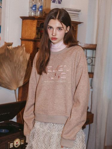 Loose-fit Crop Melange Logo Embroidered Sweatshirt [BR] (MWXFWF901BRFR) - mavenmuse - Modalova