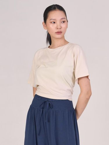 Back Slit Short Sleeve Cotton Modal Cover-up [Cream Beige] (OZTS1160) - ozez - Modalova