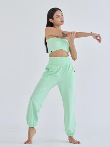 Solid Smocking Cotton Blend Pants [GREEN] (OZPG6031) - ozez - Modalova