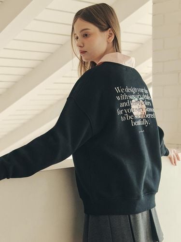 Oversized Back Lettering Cotton-Polyester Sweatshirt [Cream/Beige] - ZEROSTREET - Modalova